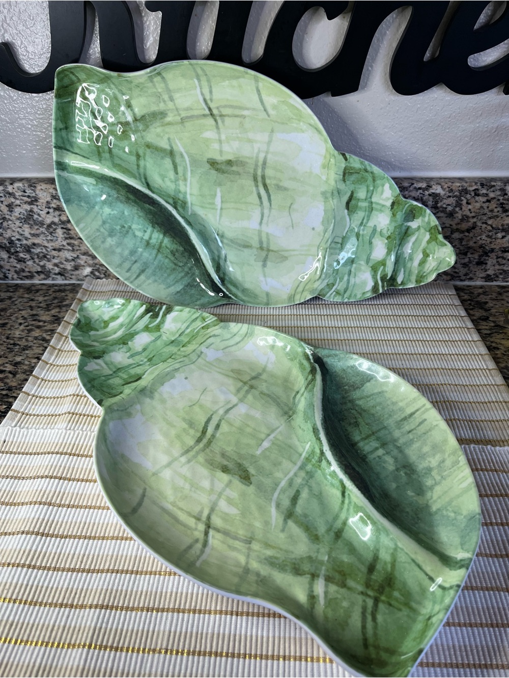 Green Ceramic Shell Serving Platters - Set of 2